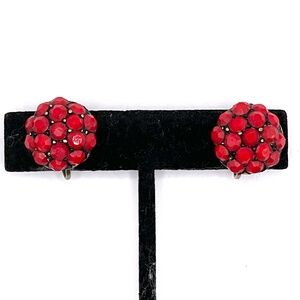 Vintage Clip-on Earrings Red Rhinestone Button
